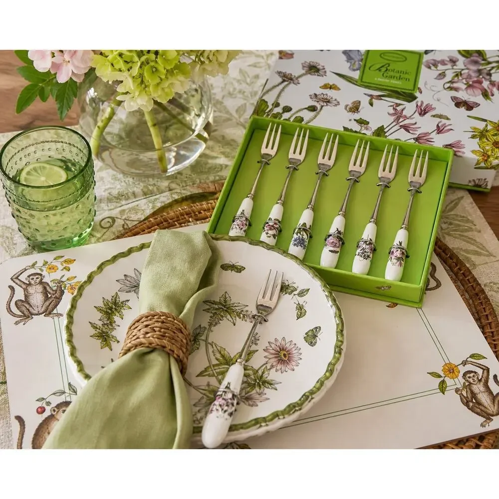 Portmeirion Botanic Garden Pastry Tea Fork Set of 6 Floral Boxed NIB